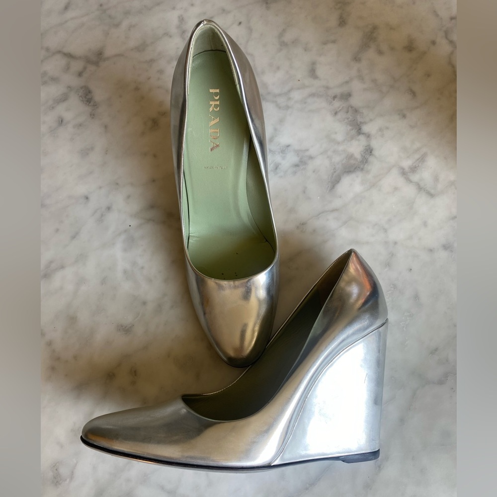 Prada silver wedge heels. Size 36.5. Excellent condition